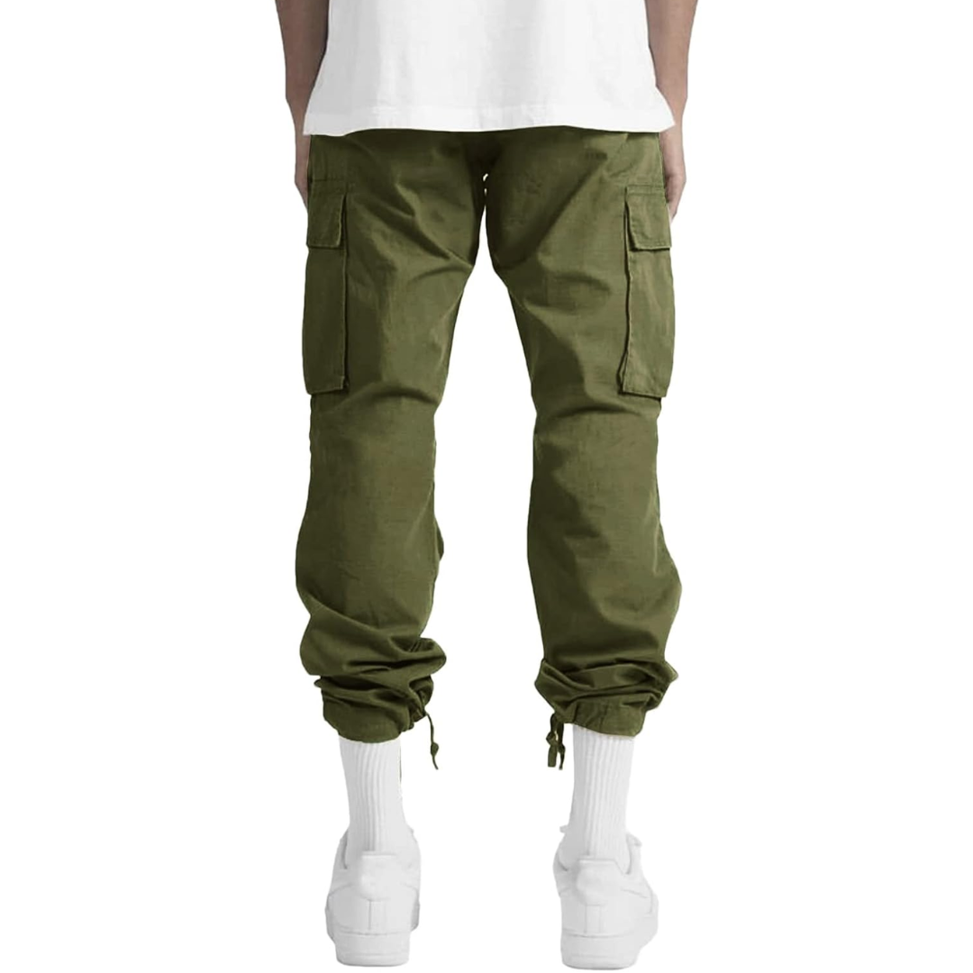 Men's Multi-Pocket Cargo Trousers with Adjustable Waist