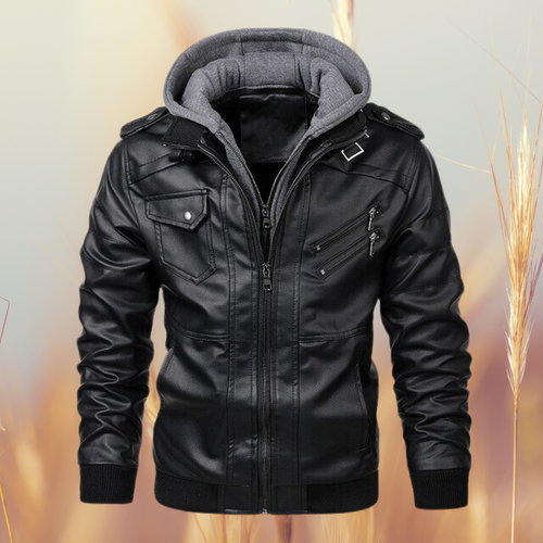 Men's Faux Leather Biker Jacket with Tailored Fit – Black