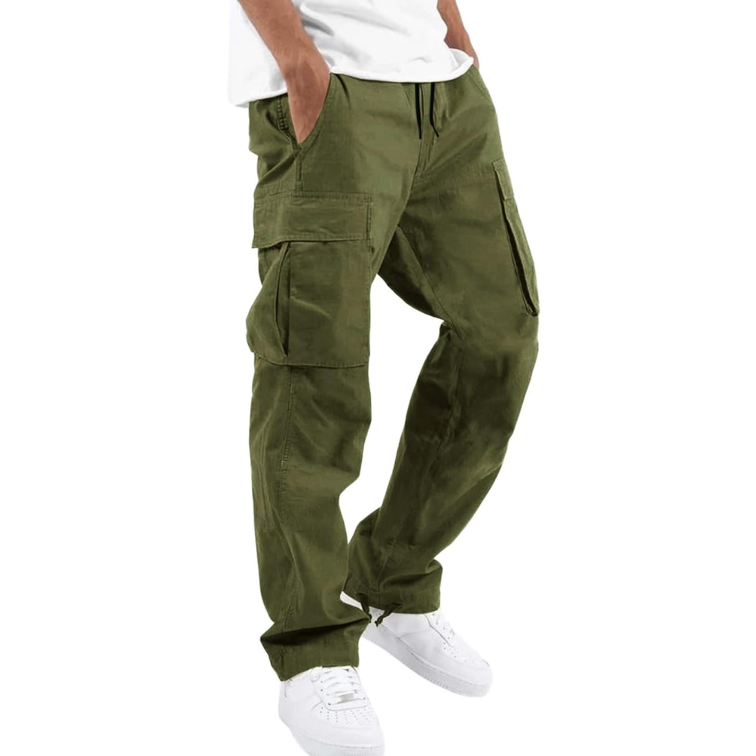Men's Multi-Pocket Cargo Trousers with Adjustable Waist – Army Green