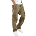 Men's Multi-Pocket Cargo Trousers with Adjustable Waist – Olive Green