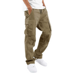 Men's Multi-Pocket Cargo Trousers with Adjustable Waist – Olive Green