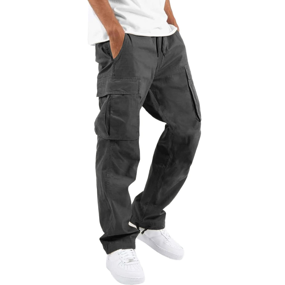 Men's Multi-Pocket Cargo Trousers with Adjustable Waist – Dark Grey