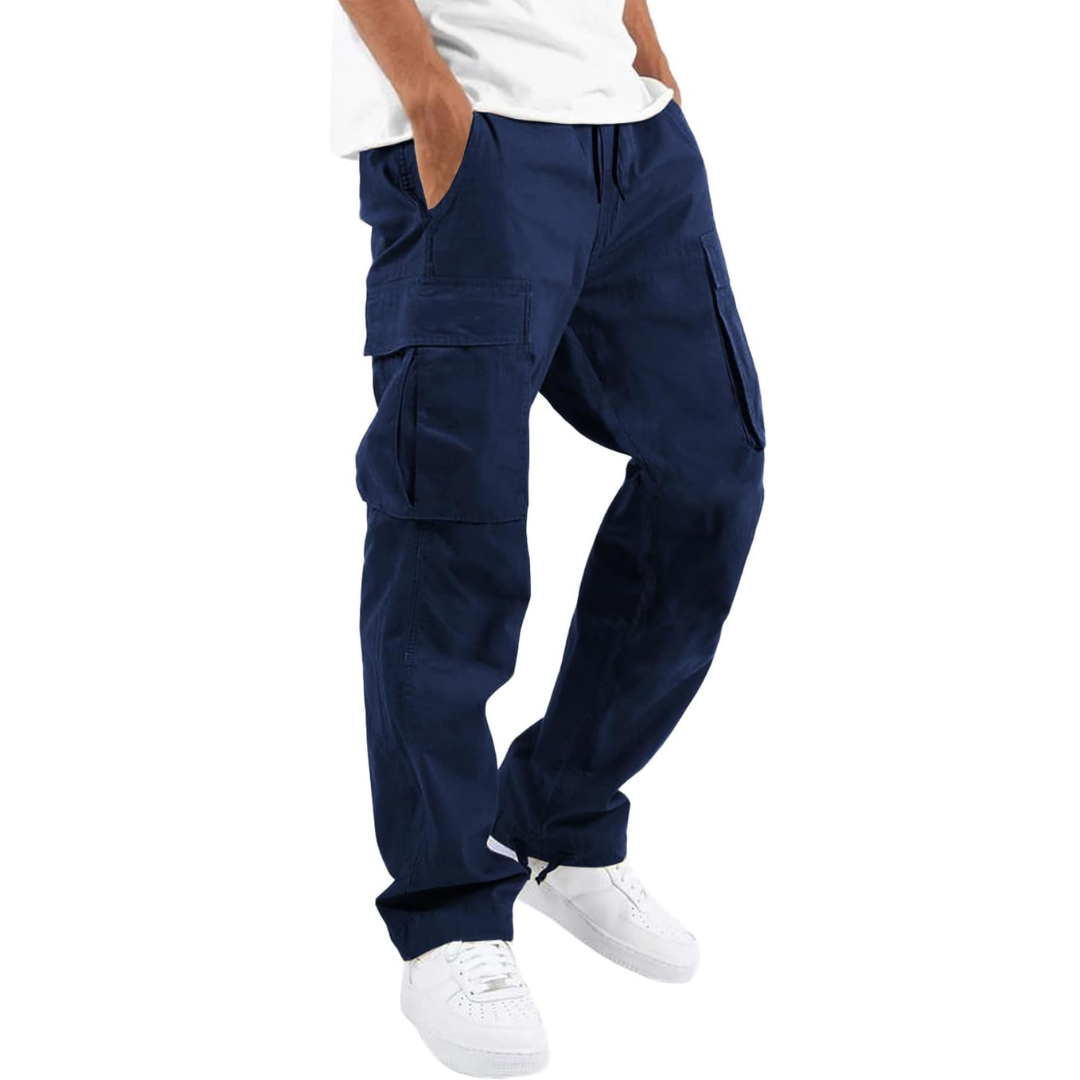 Men's Multi-Pocket Cargo Trousers with Adjustable Waist – Navy Blue