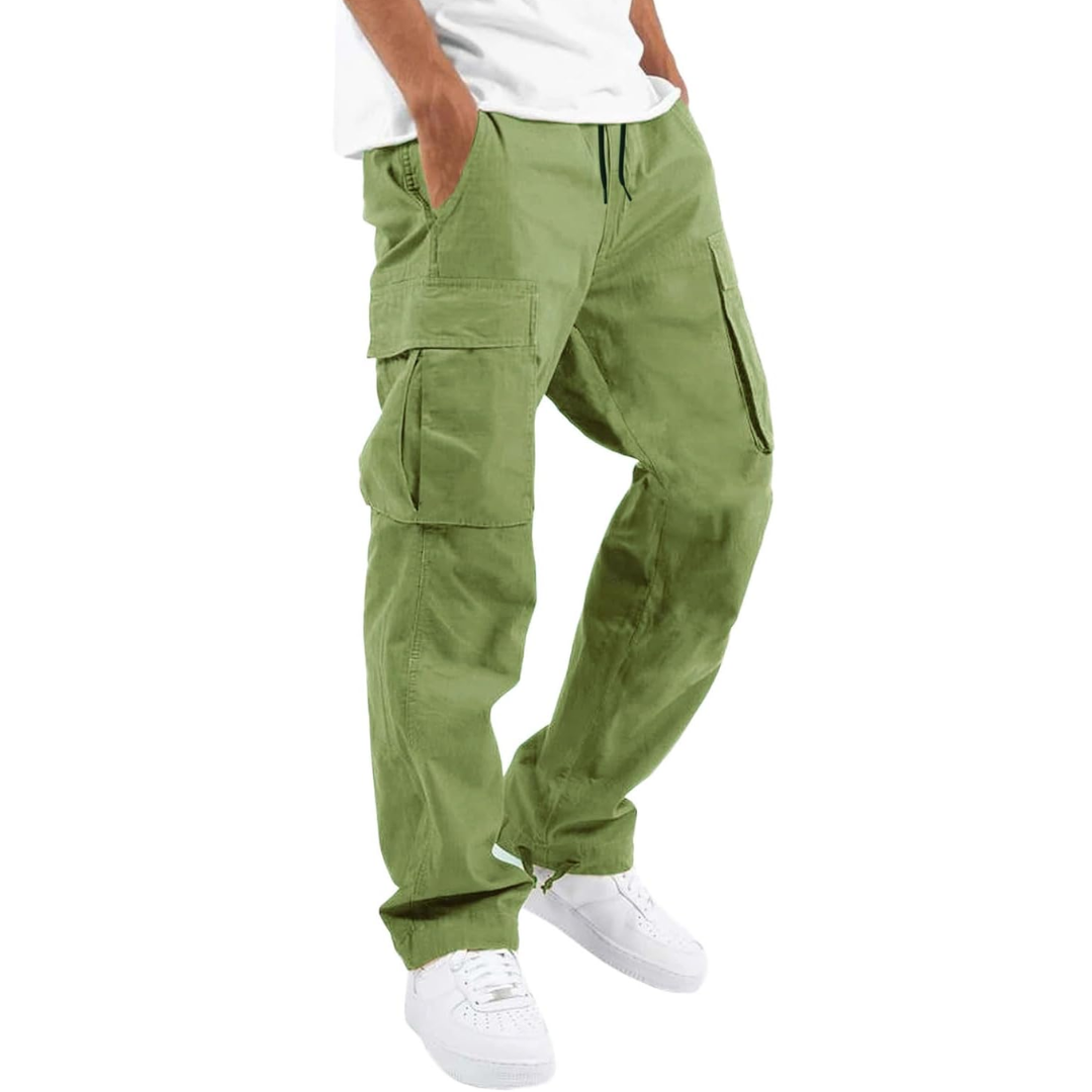 Men's Multi-Pocket Cargo Trousers with Adjustable Waist – Light Green