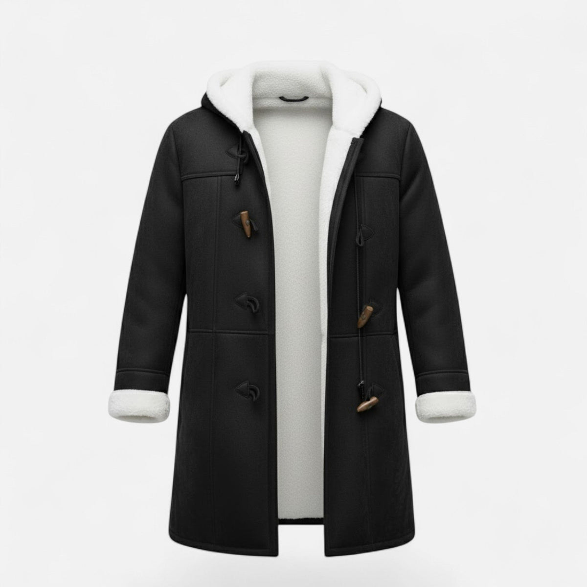 Women's Thick Winter Coat Hooded Button Fastening Pockets – Black