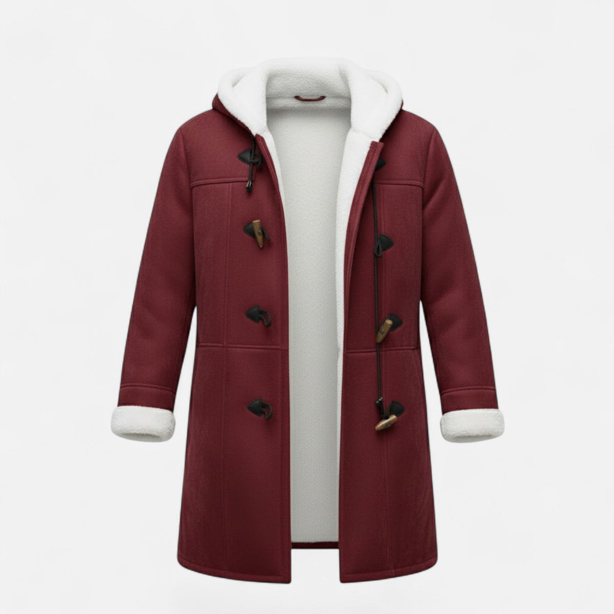 Women's Thick Winter Coat Hooded Button Fastening Pockets – Wine Red