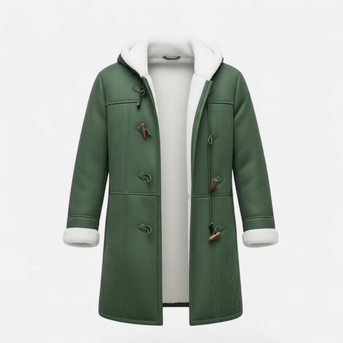 Women's Thick Winter Coat Hooded Button Fastening Pockets – Green