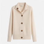 Women's Short Knit Coat Stand Collar Satin Lining – Beige