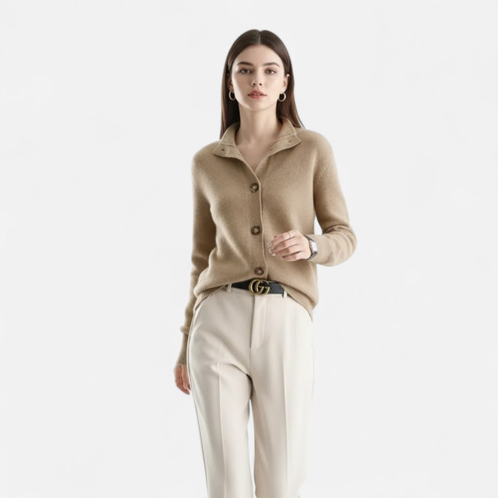 Women's Short Knit Coat Stand Collar Satin Lining