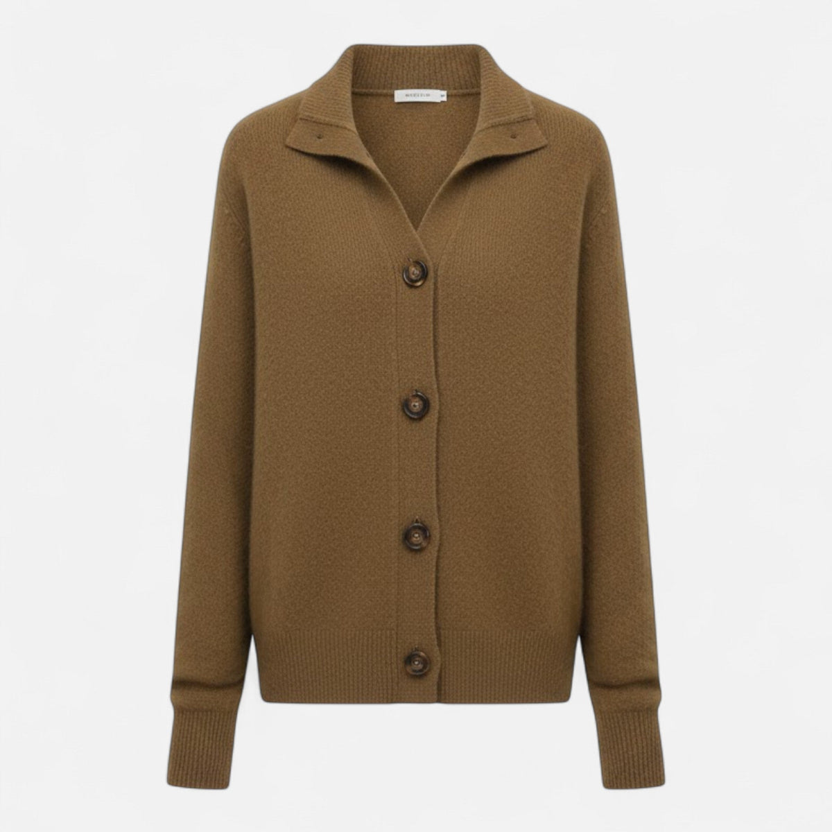 Women's Short Knit Coat Stand Collar Satin Lining – Deep Camel Colour