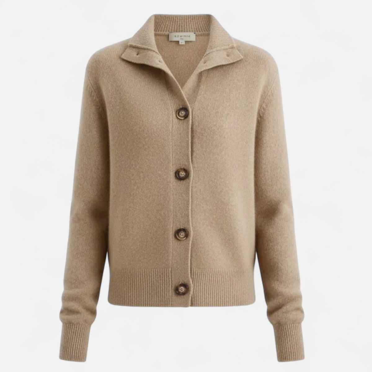 Women's Short Knit Coat Stand Collar Satin Lining – Camel