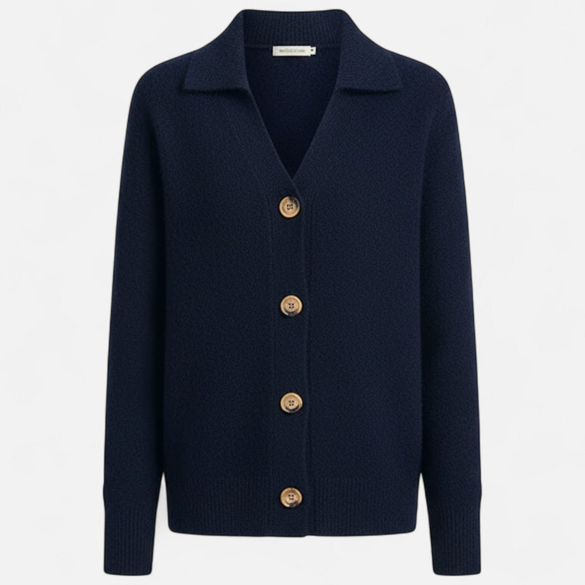 Women's Short Knit Coat Stand Collar Satin Lining – Navy Blue