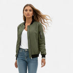 Women's Zip Bomber Jacket Smooth Shell Retro Cut