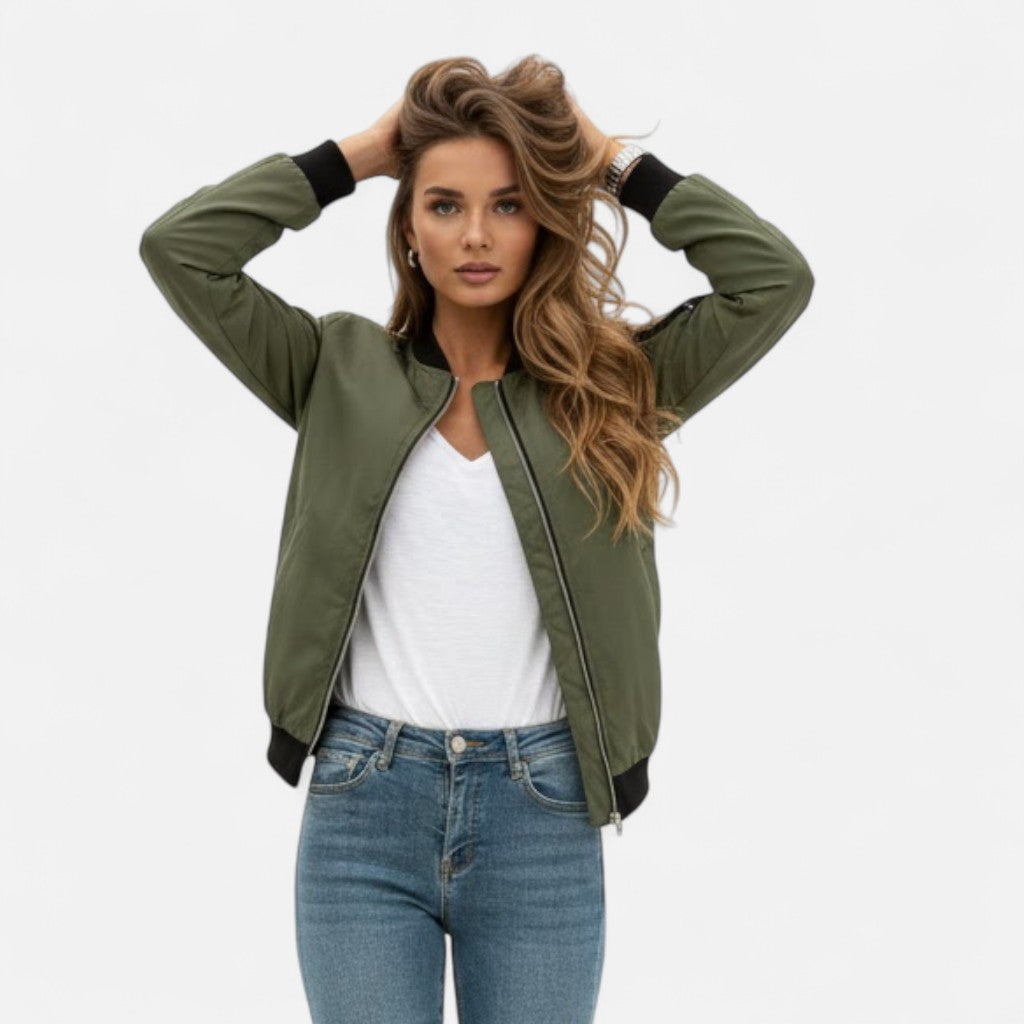 Women's Zip Bomber Jacket Smooth Shell Retro Cut
