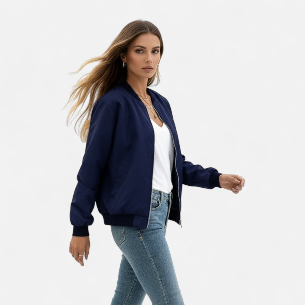 Women's Zip Bomber Jacket Smooth Shell Retro Cut