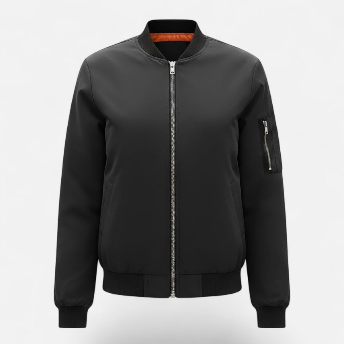Women's Zip Bomber Jacket Smooth Shell Retro Cut – Black