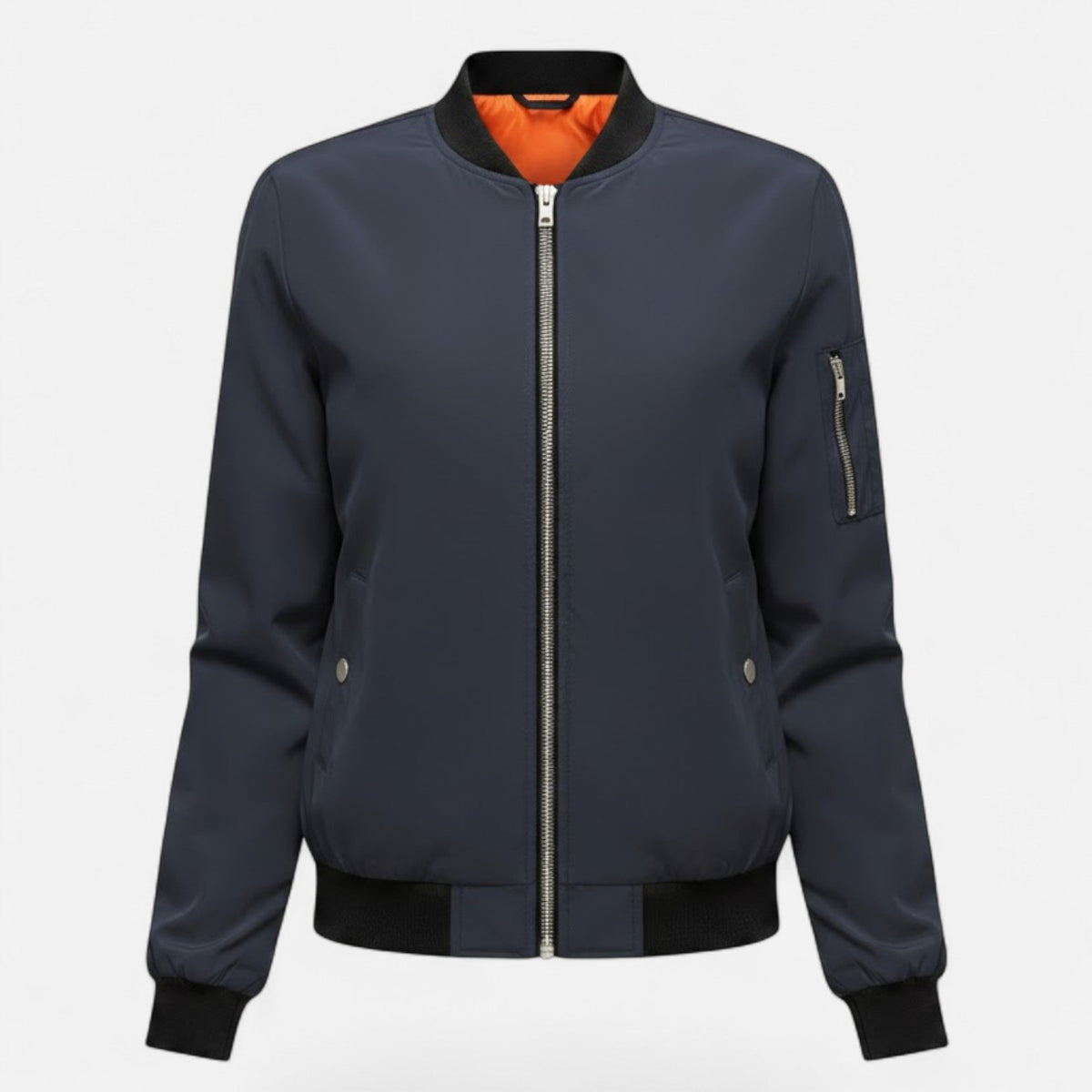Women's Zip Bomber Jacket Smooth Shell Retro Cut – Navy Blue