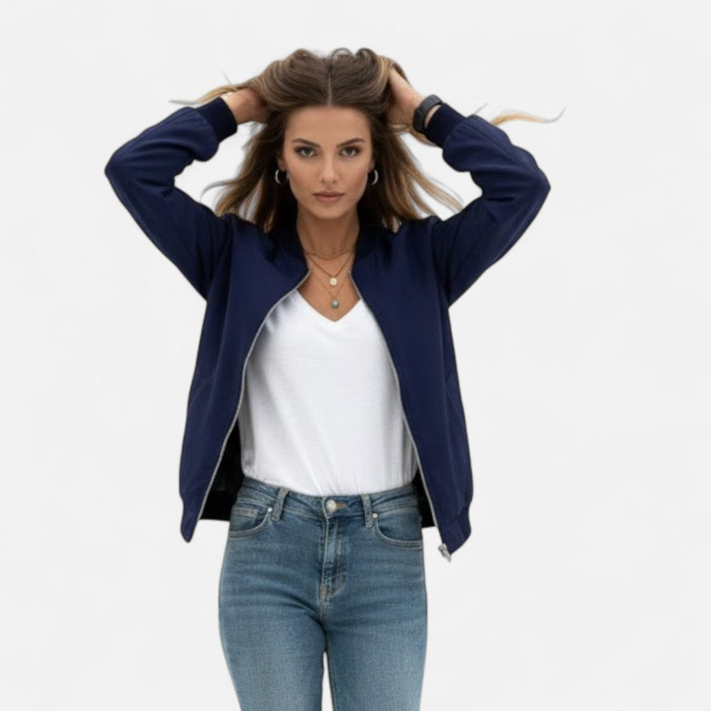 Women's Zip Bomber Jacket Smooth Shell Retro Cut