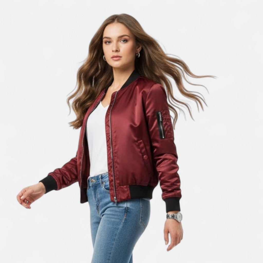 Women's Zip Bomber Jacket Smooth Shell Retro Cut