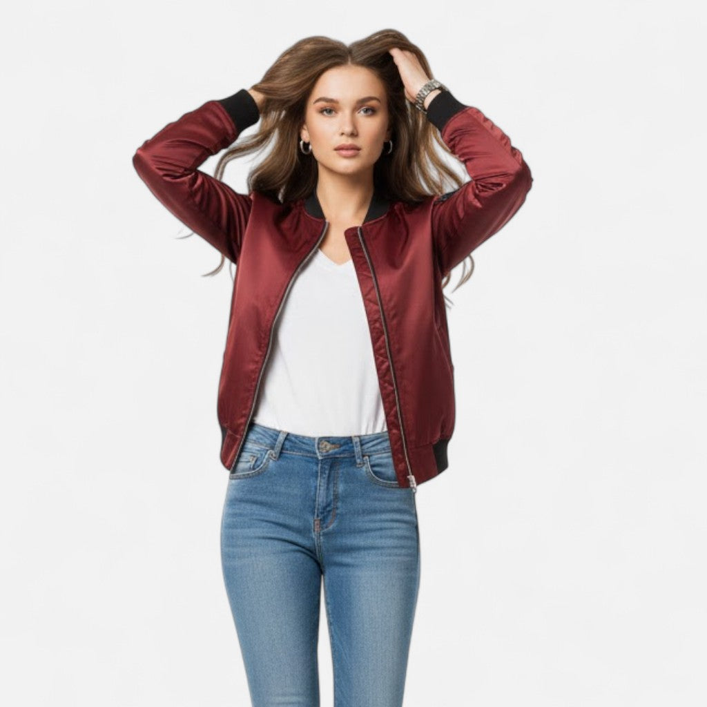 Women's Zip Bomber Jacket Smooth Shell Retro Cut
