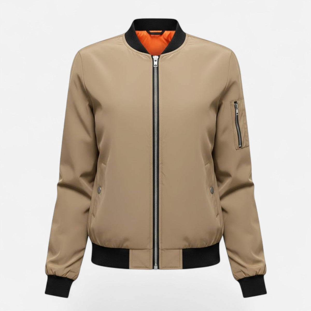 Women's Zip Bomber Jacket Smooth Shell Retro Cut – Khaki