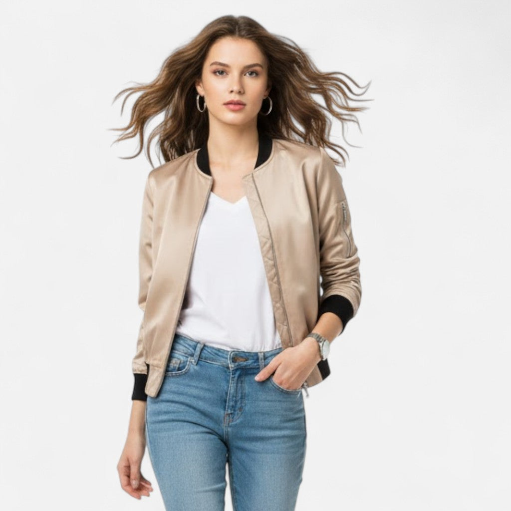 Women's Zip Bomber Jacket Smooth Shell Retro Cut