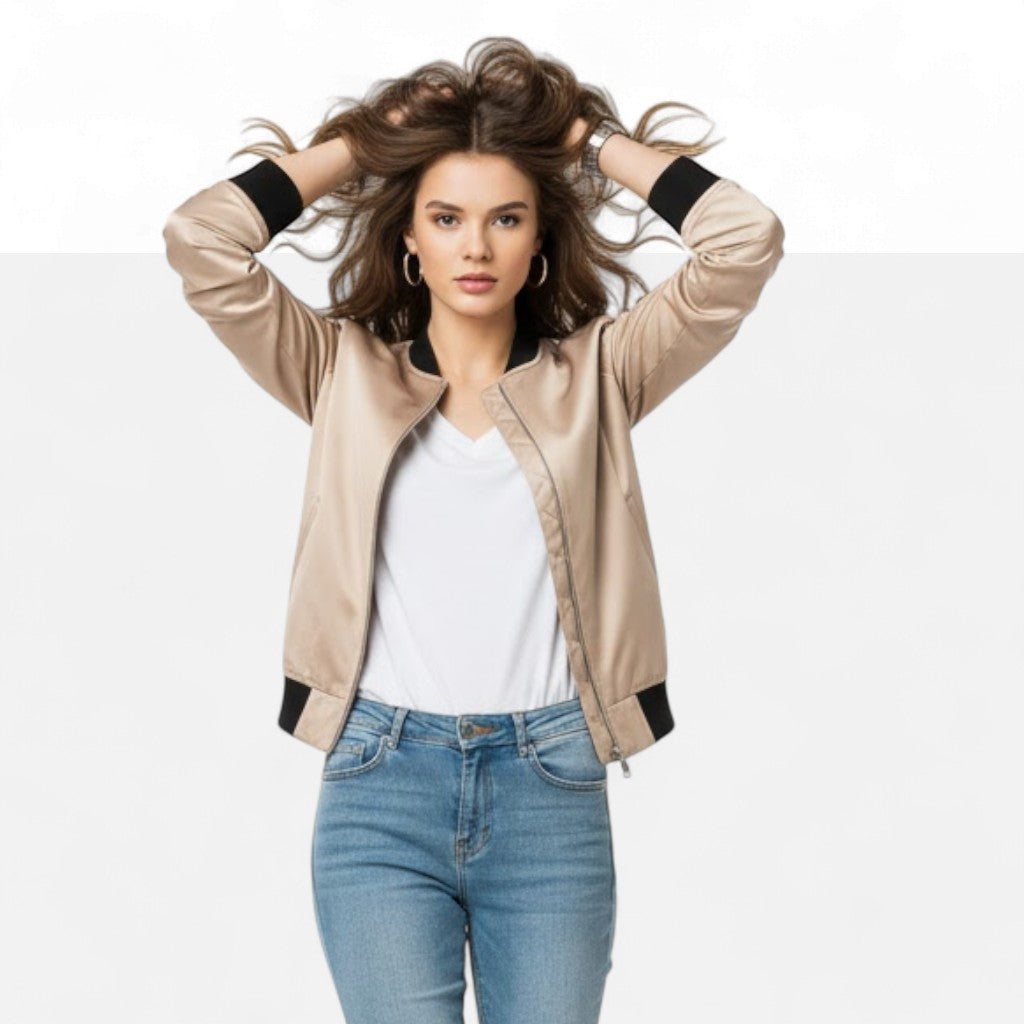 Women's Zip Bomber Jacket Smooth Shell Retro Cut