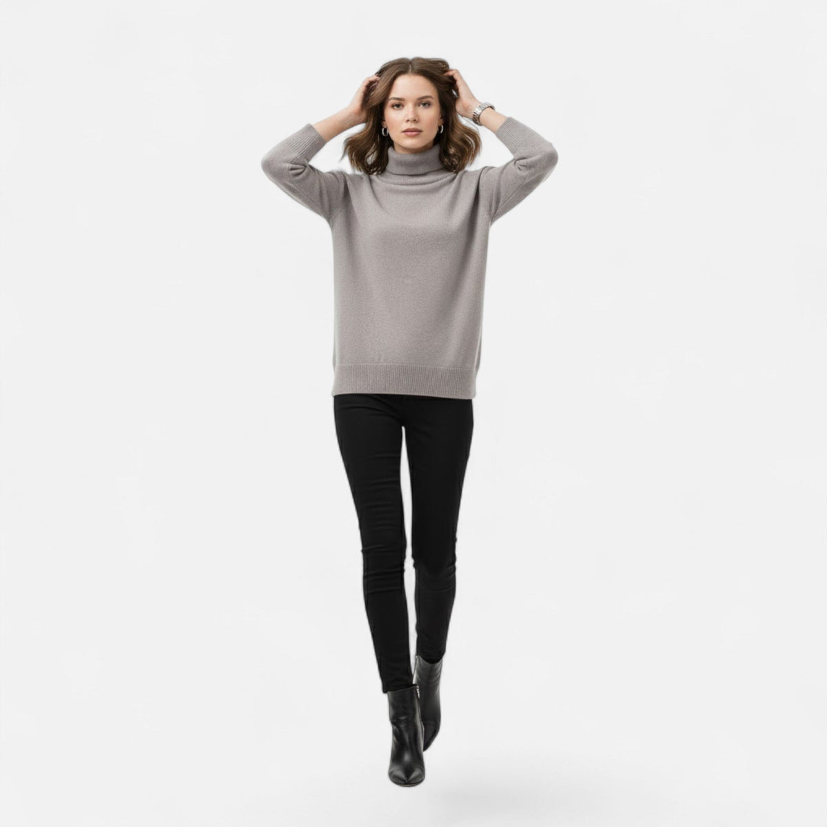 Women's Thick Knit Oversized Roll-Neck Jumper in Wool Blend
