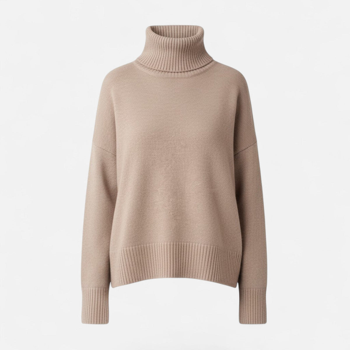 Women's Thick Knit Oversized Roll-Neck Jumper in Wool Blend – Khaki