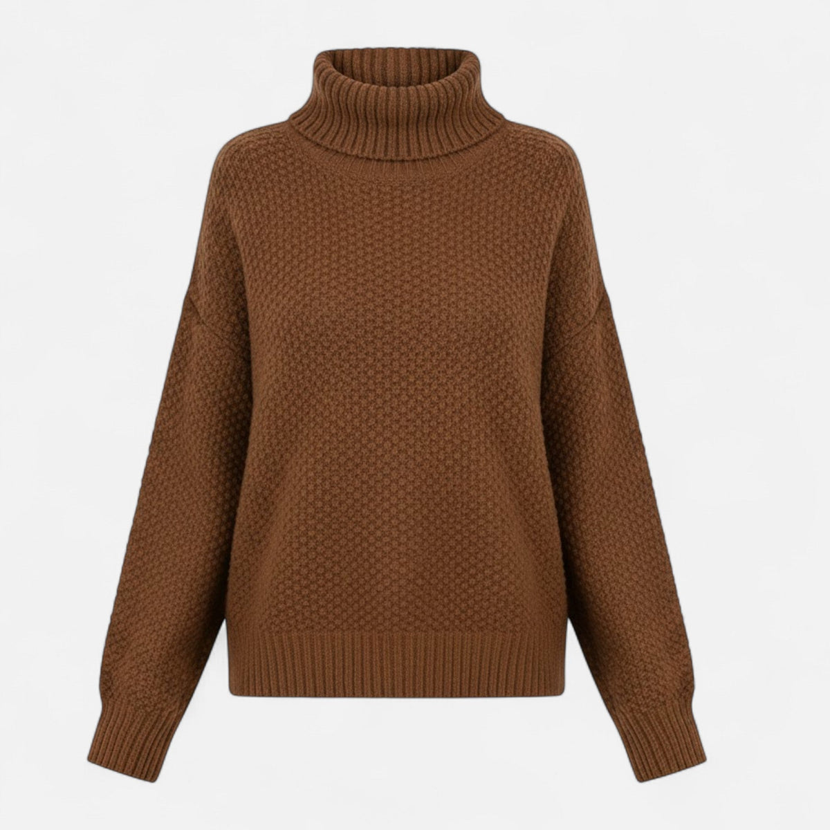 Women's Classic Roll-Neck Wool Blend Jumper – Brown