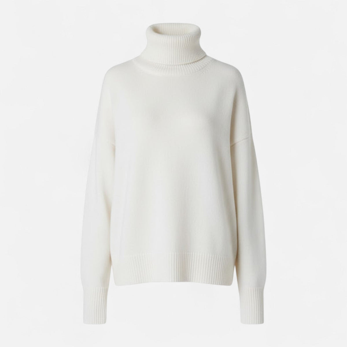 Women's Thick Knit Oversized Roll-Neck Jumper in Wool Blend – White