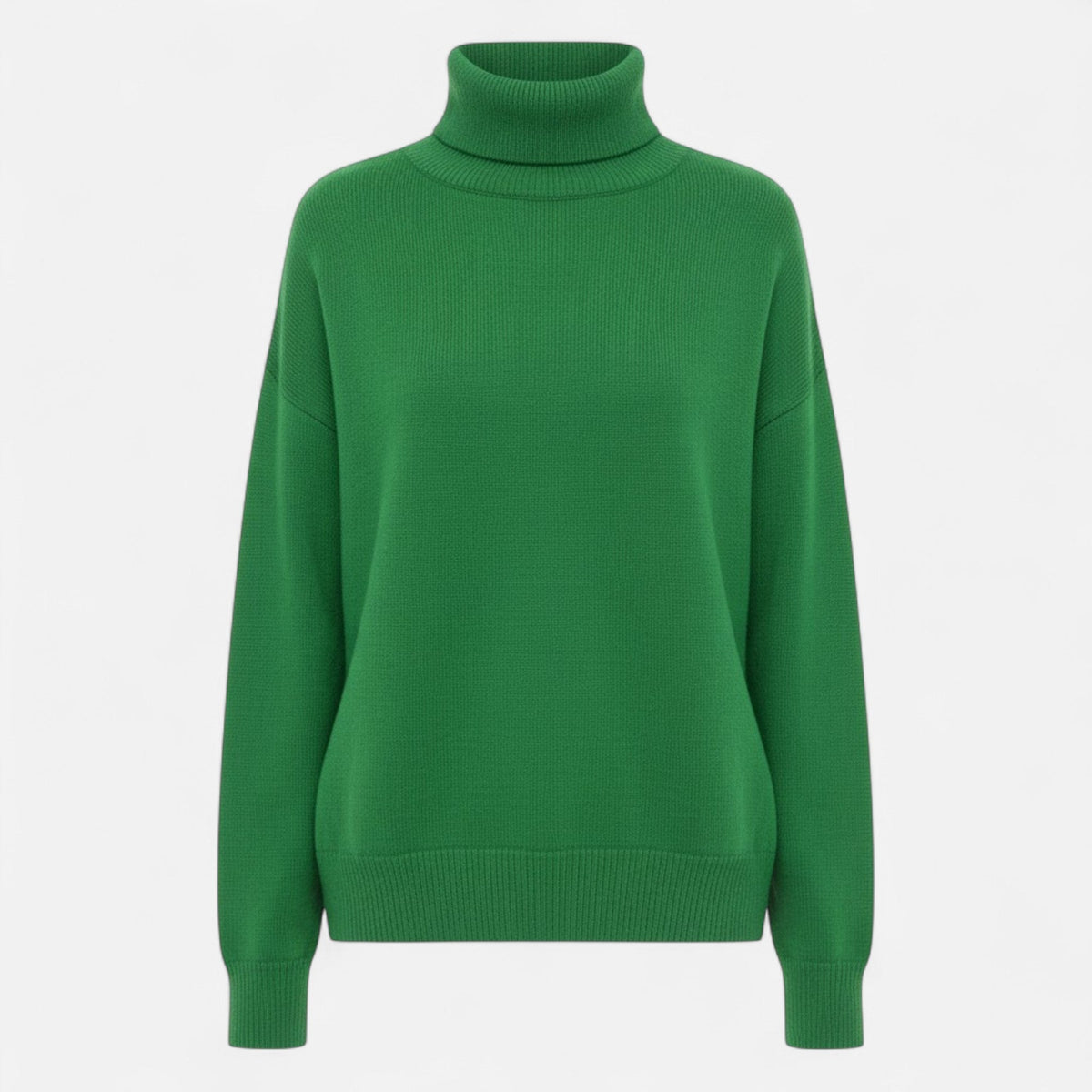 Women's Thick Knit Oversized Roll-Neck Jumper in Wool Blend – Green