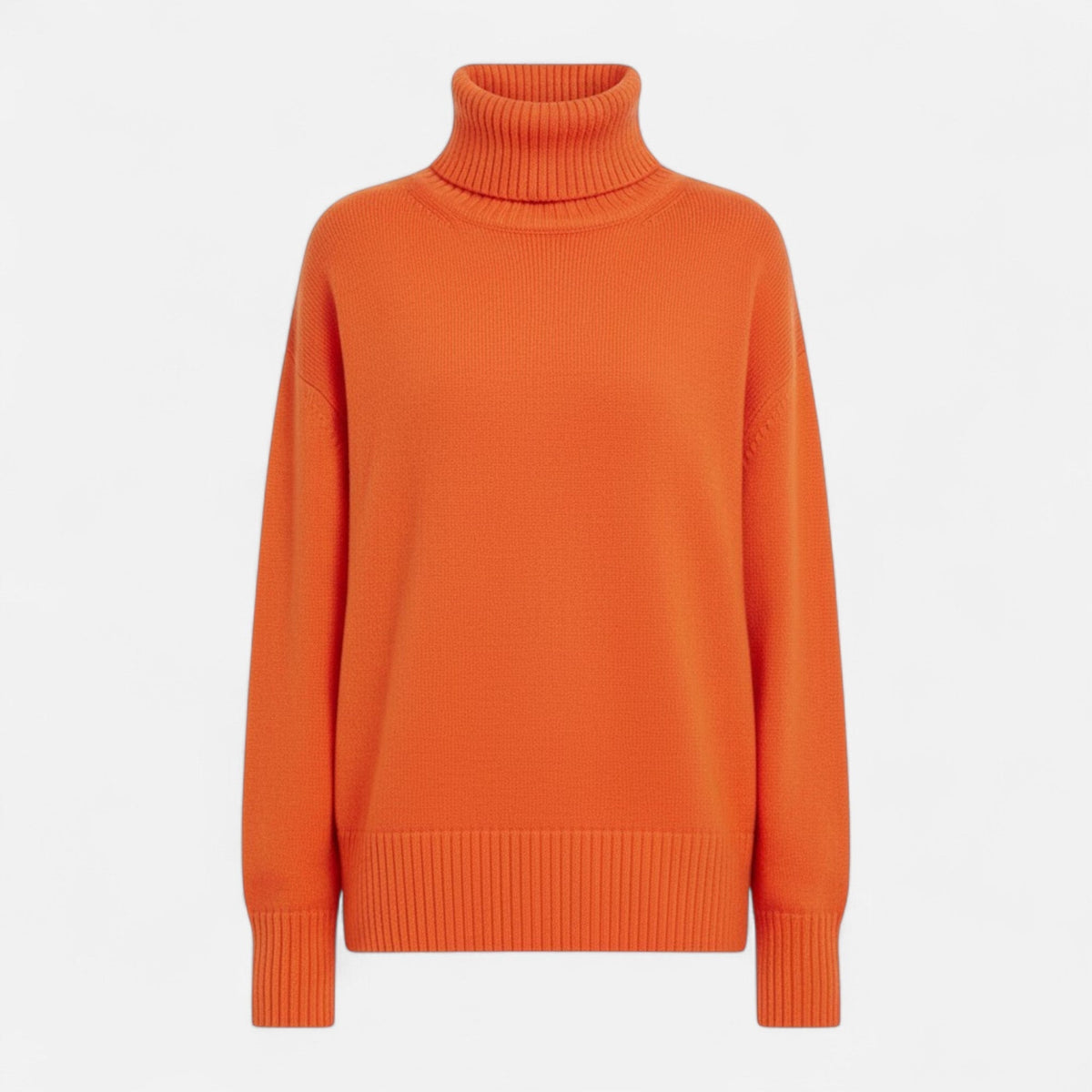 Women's Thick Knit Oversized Roll-Neck Jumper in Wool Blend – Orange