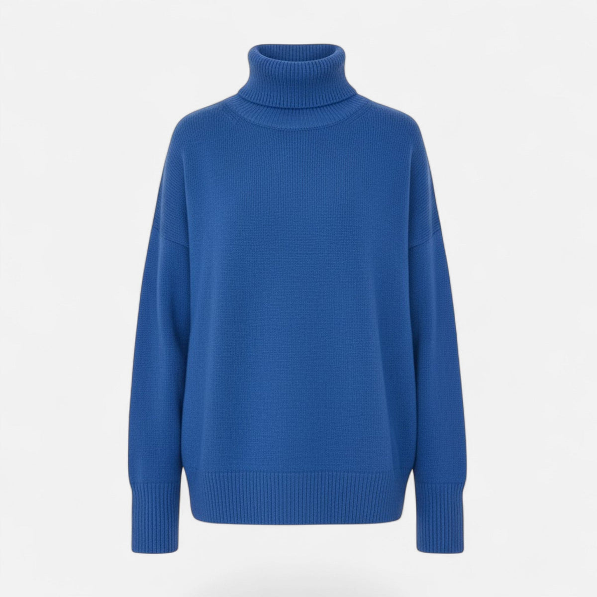 Women's Thick Knit Oversized Roll-Neck Jumper in Wool Blend – Blue