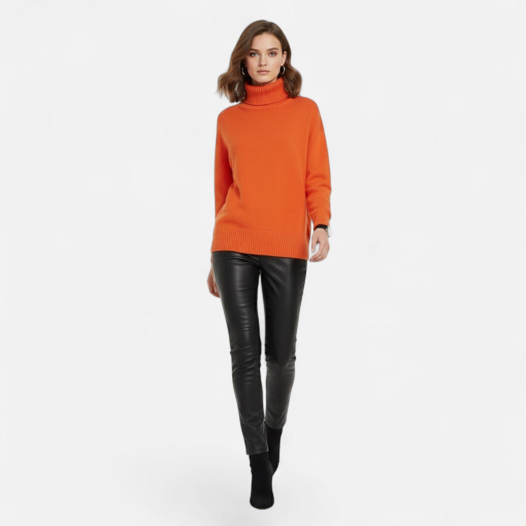 Women's Thick Knit Oversized Roll-Neck Jumper in Wool Blend