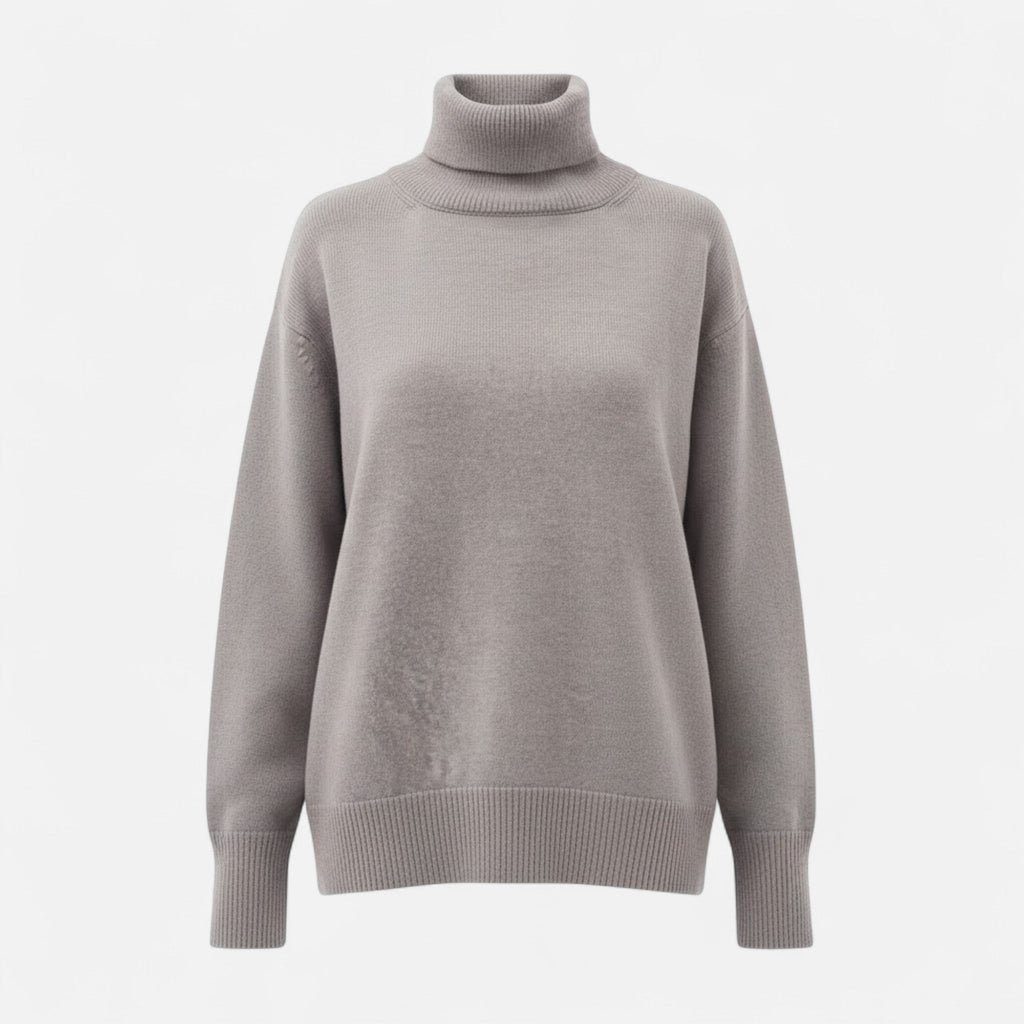 Women's Thick Knit Oversized Roll-Neck Jumper in Wool Blend – Grey