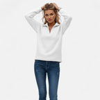 Women's Zip-Neck Knit Jumper with Stand Collar