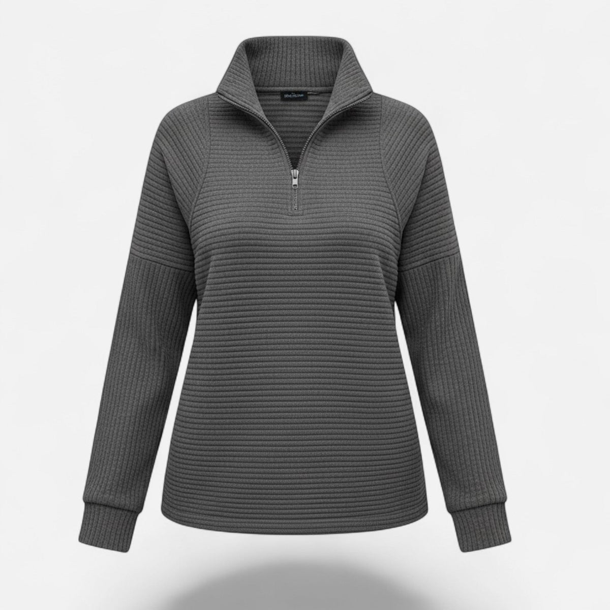 Women's Zip-Neck Knit Jumper with Stand Collar – Grey
