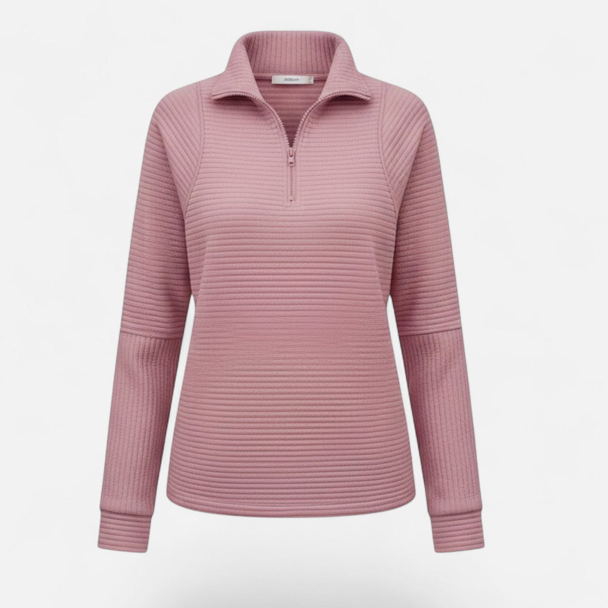 Women's Zip-Neck Knit Jumper with Stand Collar – Dark Pink