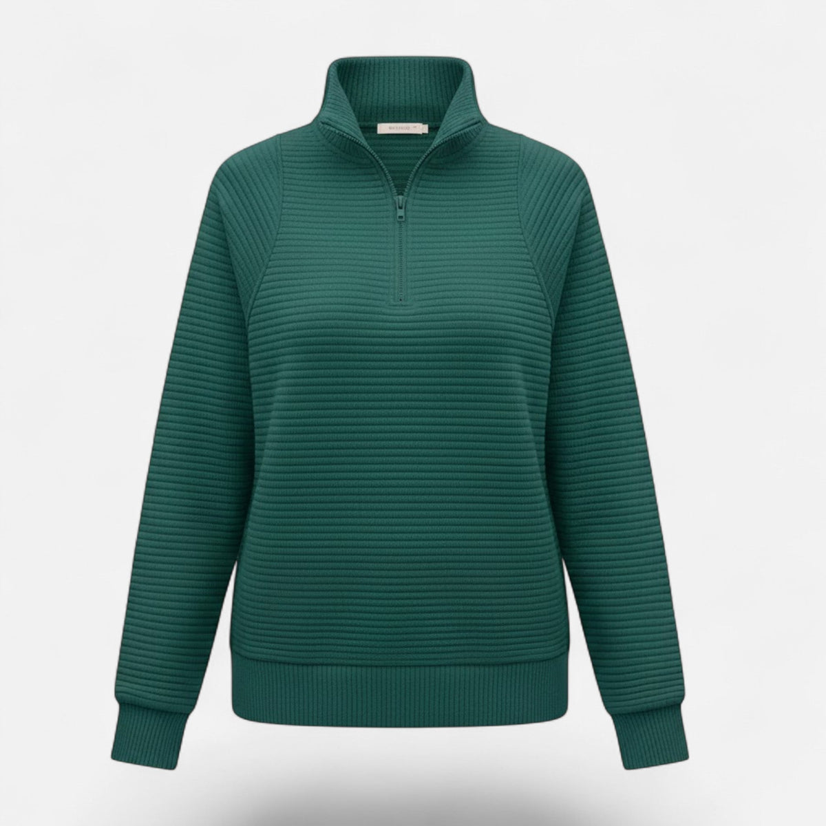 Women's Zip-Neck Knit Jumper with Stand Collar – Drak Green