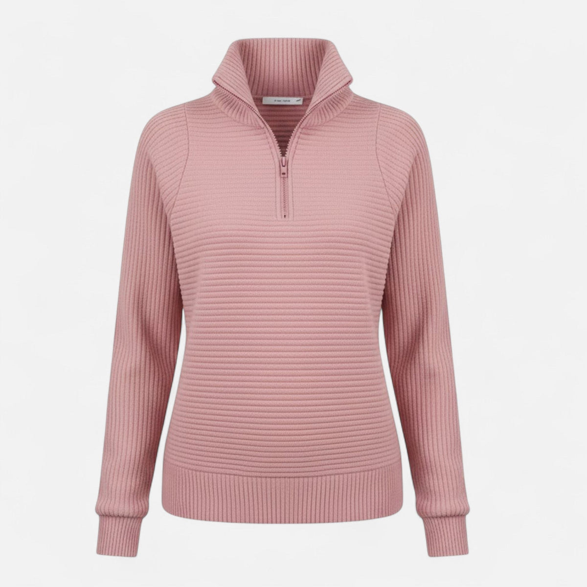 Women's Zip-Neck Knit Jumper with Stand Collar – Pink