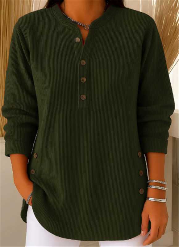 Women's Ribbed Henley Jumper with Buttoned Cuffs – Green