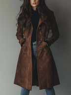 Women's Tailored Double-Breasted Longline Trench Coat – Brown