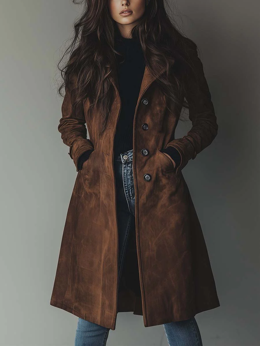 Women's Tailored Double-Breasted Longline Trench Coat – Brown