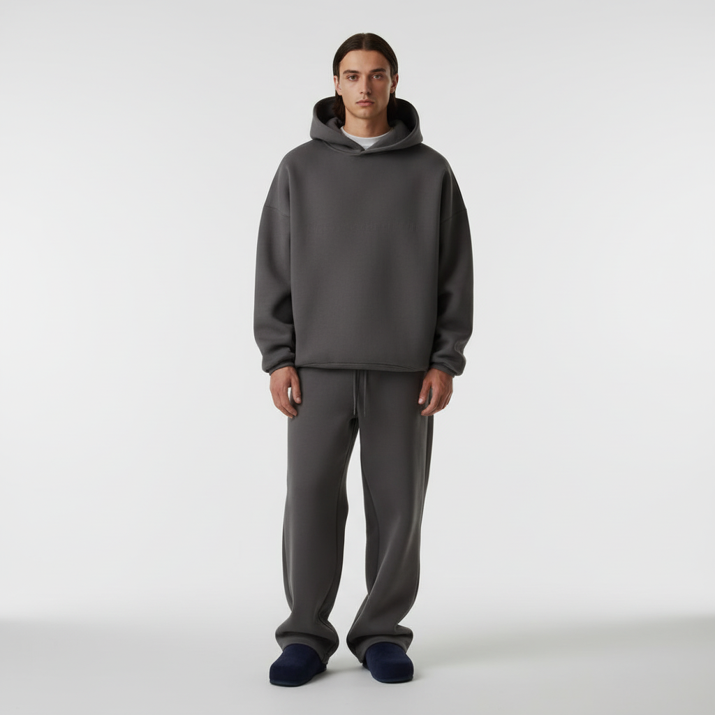 Men's Breathable Tracksuit Set with Oversized Hoodie and Joggers – Dark Grey