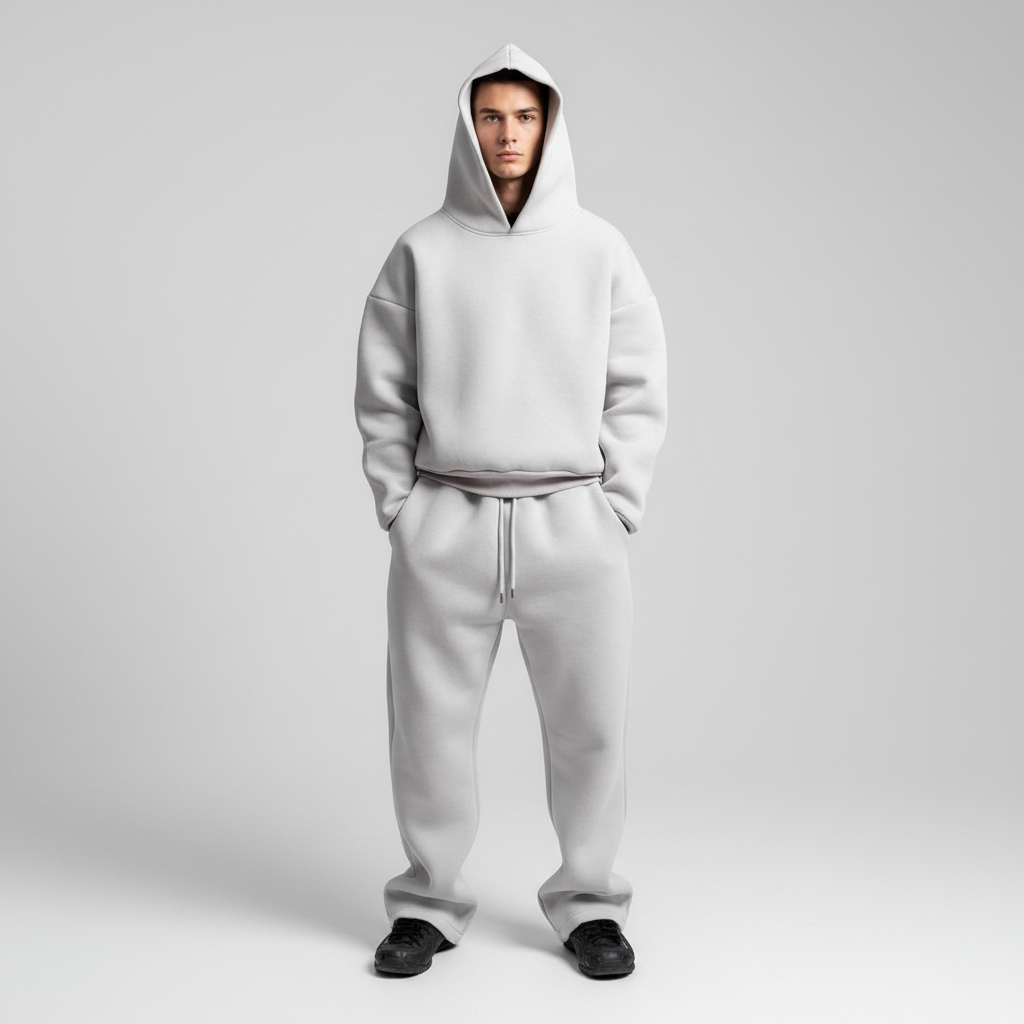 Men's Breathable Tracksuit Set with Oversized Hoodie and Joggers – Light Grey