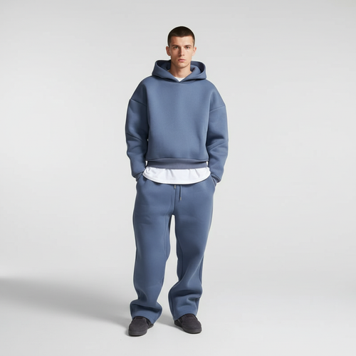 Men's Breathable Tracksuit Set with Oversized Hoodie and Joggers – Blue
