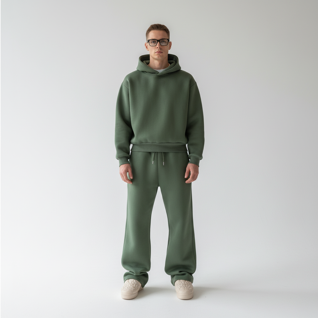 Men's Breathable Tracksuit Set with Oversized Hoodie and Joggers – Olive Green