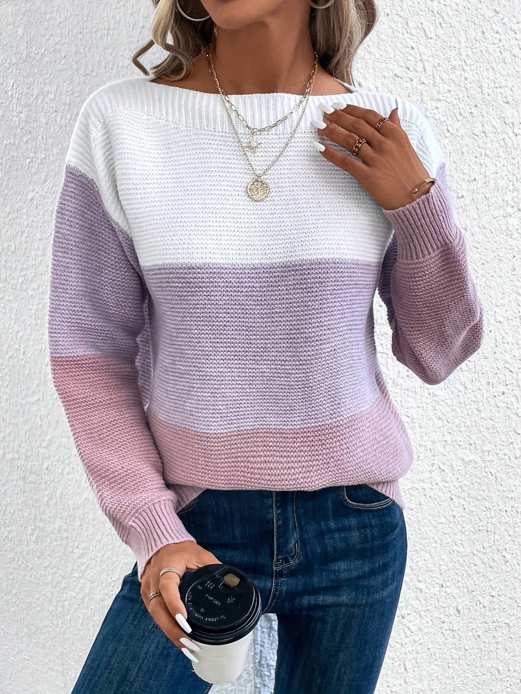 Women's Relaxed Colour-Block Dropped Shoulder Jumper