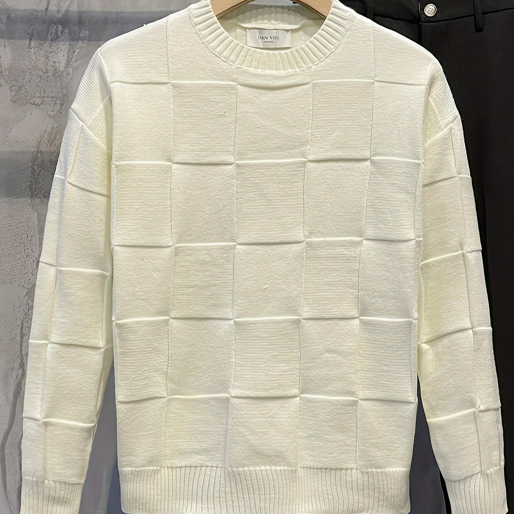 Women's Raised Check Knit Crew Neck Jumper - Off-white